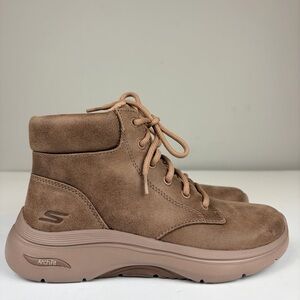 Skechers Arch Fit Ankle Boots Brown Lace Up Comfort Shoes Womens 5.5